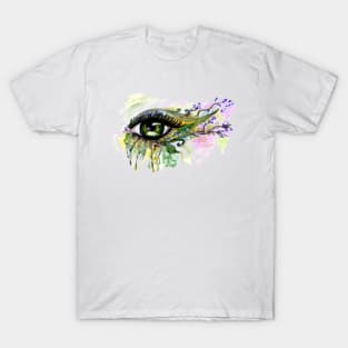 Green eye with blooming branches T-Shirt